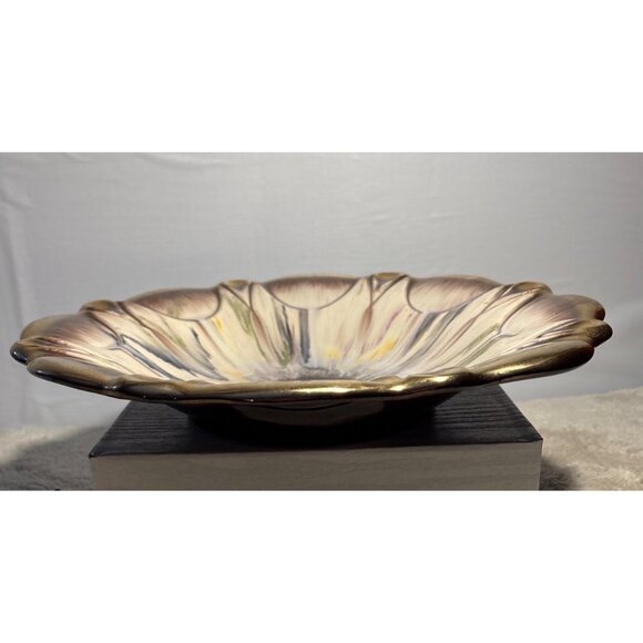 German Ceramic Decorative Bowl Floral Design & Gold Accents 13" Model #576 Vtg - Picture 3 of 12